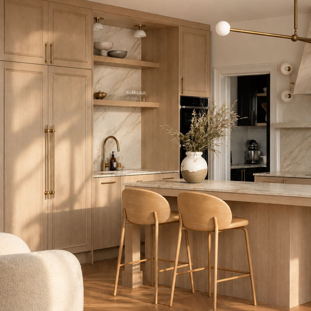 Brushed brass kitchen appliance handle